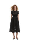 Lace Velvet Bow Midi Dress - Black