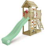 Wickey - Aire de jeux Portique bois JoyFlyer avec toboggan Maison enfant exterieur avec bac à sable, échelle d'escalade & accessoires de jeux - vert