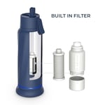 WaterH VITA - Smart vattenflaska inklusive PureSip-filter och 4 sugrör - LED-belysning - Rostfritt stål - Vridbart lock - 530 ml - Magnetitblå