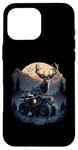 Coque pour iPhone 16 Pro Max Cerf avec VTT et coucher de soleil de montagne rétro années 70 aventure en plein air