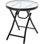 Table basse ronde pliable de jardin en métal époxy noir avec plateau en verre trempé - OUTSUNNY