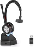 Casque Bluetooth sans Fil, Casque PC avec Micro Antibruit USB Dongle 40H d'Autonomie, Mono Casque Audio Connexion Multipoint, Casque Ordinateurs pour Bureau Centre D'appels Télétravail Teams