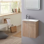 Planetebain - Meuble lave-mains pour wc finition chêne naturel avec vasque élégante et mitigeur inclus