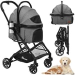 YITAHOME Poussette pour chien, poussette 3 en 1, poussette pliable en un clic, landau pour chien avec panier de rangement amovible, porte-gobelet, siège de voiture, poussette pour chien (gris)