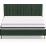 Ensemble lit adulte 140x190 cm en velours vert avec tête de lit matelassée Eliot + Matelas ressorts ensachés Mousse hr