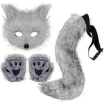 2024 Faux Pälsräv Svans Katt Var Cosplay Kostym Set Plysch Mask Fluffy Tasshandskar Halloween Jul