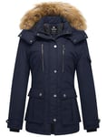 Wantdo Femme Veste Chaude d'hiver à Capuche Veste d'Extérieur Résistante à l'eau Manteau Matelassé en Coton Veste Coupe-Vent Puffer Blouson Bleu Marine M