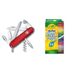 Victorinox Camper Swiss Army Knife, Medium, Multi Tool, Camping Knife, 13 Functions, Blade & Crayola SuperTips Washable Markers - Assorted Colours (Pack of 24)