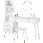 Coiffeuse avec Tabouret Miroir Commode Woltu Table de Maquillage Moderne avec 4 Tiroirs, ajustable, Grand Plateau 100x38 cm, Blanc