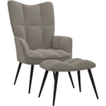 Chaise de relaxation avec repose-pied Fauteuil relax - Gris clair Velours BonneVie-84885