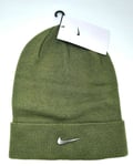 Genuine NIKE Khaki Green Metallic Swoosh Taller BEANIE Hat UNISEX Tags CW6324