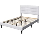 Literie Julien - Lit riley pour matelas 140x190 - Sommier + Tête de Lit Capitonnee Couleur blanc + Pieds en 16 cm pour matelas - 2 x 13 Lattes