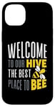 Coque pour iPhone 14 Plus Joli jeu de mots humoristique « Welcome To Our Hive Bee Conservation »