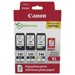 Canon 2x PG-545XL + CL-546XL + Papir / 8286B015 CMYK XL rabattpaket - Original