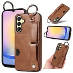 samsung Samsung Galaxy A25 5G Hand Strap PU Card Case Brown