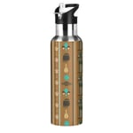 Mnsruu Egyptian Tribal Hieroglyphs Bouteille en acier inoxydable Vacuum Insulated Water Bottle Standard Mouth Bouteille avec Wide Handle