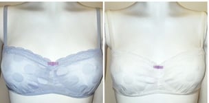 32 B Balcony Bras Bandeau 2 pack Non Padded M&S Ella Spot Mesh White & Blue