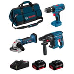 BOSCH Kit 18V BK305BAG (GBH 18V-21 + GSB 18V-21 + GWS 18-125 V-LI + 2 x 5,0 Ah + GAL18V-40 + Sac)