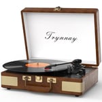 Tyranny Record Player 3 Speed Bluetooth Portable Suitcase Vinyl Player with Built-in Speakers Turntable Enhanced Audio Sound Retro Almond