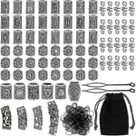 Kryc 80 Runstenpärlor Set med 300 Gummiband, Viking Skäggpärlor, Antik DIY Hår- och Skäggpärlor, Nordiska Hårsmycken, Flätad Armband, Hänge N