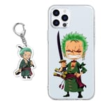 Coque pour Samsung Galaxy A14 5G 6.8 Pouce, Animé One Piece Zoro Manga Motif avec 3D Cartoon Chiffre Porte-clés Transparent Étui Housse de Haute Qualité TPU Silicone Mince Souple Antichoc Case