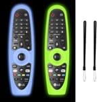 etui De Protection 2Pcs Pour Lg An-Mr600/Mr650/Mr18Ba/Mr19Ba/Mr20Ga Magic Remote Control,Manchon De Telecommande En Silicone Antichoc Antiderapant Qui Brille Dans Le Noir Avec Lanière(Bleu+Vert)