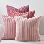 Topfinel Housse de Coussin Rose en Velours Côtelé Super Doux Motif à Rayure Taie Coussin 50x50 Décoratif Lot de 4 Salon Jardin Lit Canapé Décor Dopamine Aesthetic Scandinave