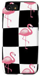 Coque pour iPhone SE (2020) / 7 / 8 Pink Flamingo Checker Black & White Pink Checkered Flamingo