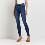 River Island Womens Skinny Jeans Blue Molly Mid Rise Bum Sculpt Cotton - Size UK 6 Long