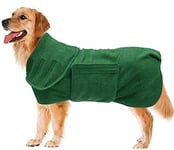 Geyecete Peignoir Chien en Microfibre Super Absorbante,Serviette Chien,Sac de séchage Rapide pour Chien,Manteau de séchage pour Animaux, Convient pour Moyen Grand Chien-Vert-M