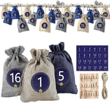 24 täytettävää adventtikalenteri kangaspussi Adventtikalenteri miehille, naisille, lapsille, 1-24 kpl tarroja Joululahjakassit（-SET 1)