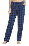 Bas de Pyjama Femme en Flanelle à Carreaux Coton Ultra Doux Pantalon Pyjama Flanelle avec Poches,bleus à carreaux noirs,L