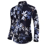 RIQWOUQT Homme Chemise Fleurie Manches Longues,Leaf Pattern Blue Hawaiian Men’S Shirt Comfortable Printing Casual Men’S Large Formal Shirt Chemise À Manches Longues M-3Xl,XL