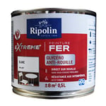 RIPOLIN - Peinture pour Fer Extérieur - Glycéro Antirouille - Sous-couche intégrée - Application directe sur Rouille - Résistante aux Intempéries, UV et Chocs - Brillant - 0,5L - Blanc