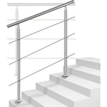 Rampe d'escalier en Acier Inoxydable, Garde-Corps pour Jardin Balcon, Main courante en acier inoxydable avec 2 poteaux - 80 cm avec 3 traverses