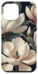 Coque pour iPhone 12 mini Magnolias crémeux élégants sur fond sombre