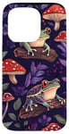 Coque pour iPhone 15 Pro Violet Bohème Ethnique Grenouille et Champignon Vintage Motif