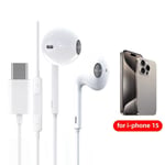 Fonken Trådbundna Hörlurar för iPhone 15 Pro Max In-Ear Hörlurar Typ-C Head med Mikrofon Bas Stereo Headset Ej Bluetooth