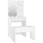 Helloshop26 - Ensemble de coiffeuse avec tabouret led 60 x 40 x 140 cm bois d'ingénierie blanc