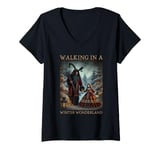 Womens Retro Funny Walking in a Winter Wonderland Merry Christmas V-Neck T-Shirt