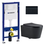 Pack wc Bati-support Geberit Rapid sl + wc sat sans bride noir mat + Abattant softclose + Plaque noire