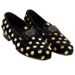 DOLCE & GABBANA Velvet Loafer Shoes NEW LUKAS Stars Crown Ribbon Black 12086