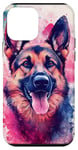 Coque pour iPhone 12 mini Aquarelle rose rayé Splash Berger allemand Portrait