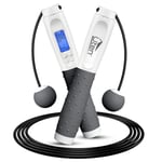 Uten Corde à Sauter, Corde a Sauter Sport avec Compteur de Calories Jump Rope sans Fil Numérique Réglable pour Fitness, Perte de Graisse, Gym, Blanc et Gris