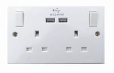 Double Electric Socket Mains Wall USB 2 Gang White Plug Outlet 13AMP