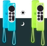 Lot De 2 Coques Compatibles Avec Télécommande Apple Tv 4K Siri De 6E Génération 2021, Antidérapantes, Résistantes Aux Chocs Pour Télécommande Apple Tv Siri Qui Brille Dans Le Noir (Vert Et Bleu)