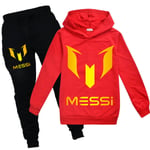 Barn Messi Vår Höst Träningsoverall Set Hoodie Sweatshirt T-shirt + Sportbyxor Röd Red 140cm