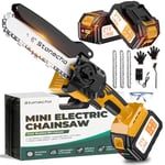 Stonecho Mini Chainsaw 6 Inch, 2x4000mAh Battery Chainsaw, Brushless Motor Mini Chainsaw Cordless, 36.5FT/S Chain Speed Portable Handheld Electric Mini Chainsaw for Garden Tree Branch Cutting 3 Chains