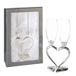 Casablanca Love Lot de 2 flûtes à champagne en forme de cœur dans un coffret cadeau de qualité supérieure - Cadeau et décoration de mariage - Hauteur des verres : 26 cm