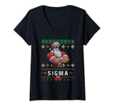 Womens Sigma Santa Bruh Santa Claus Rizz Merry Christmas X-Mas V-Neck T-Shirt